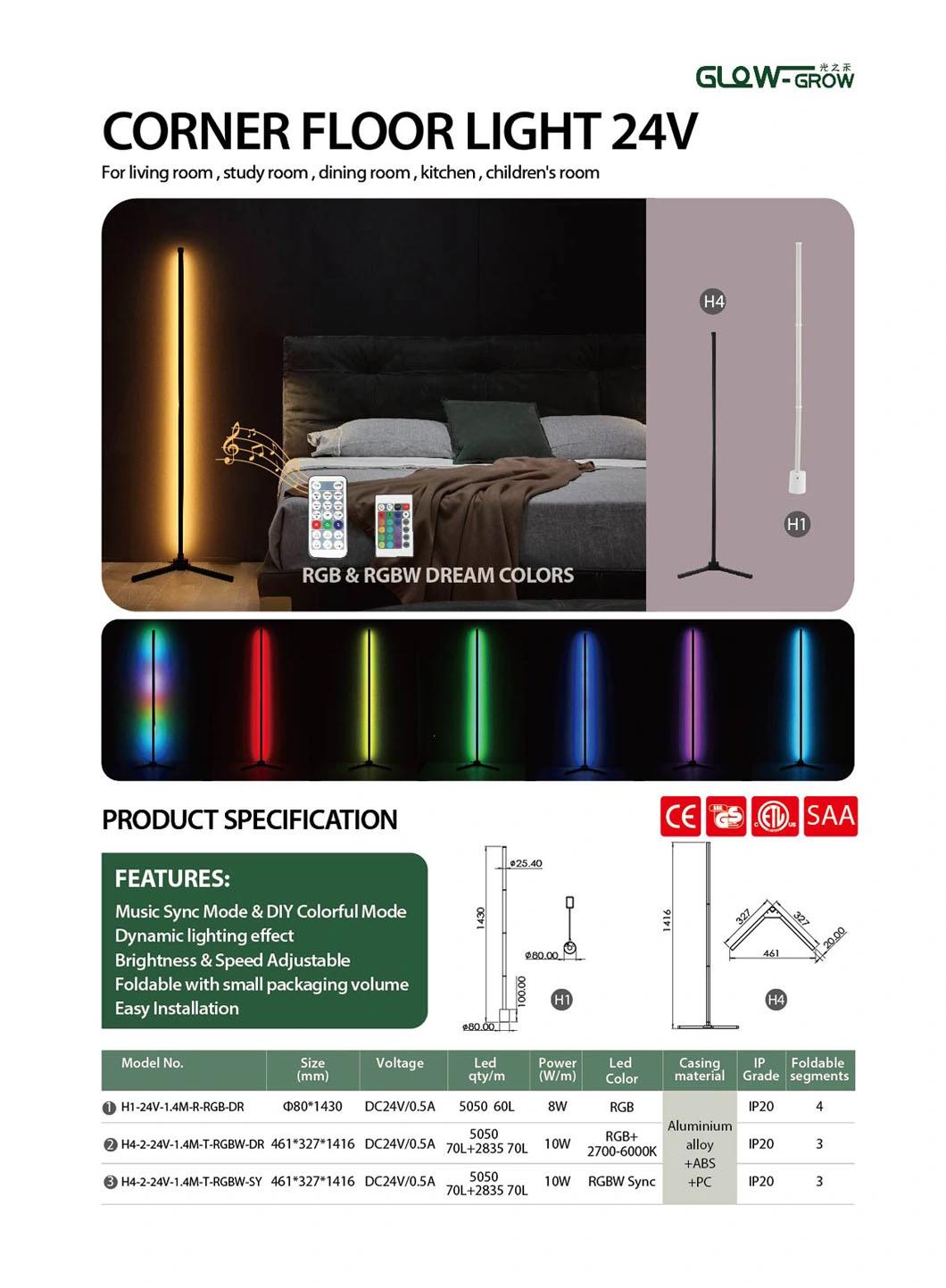 APP Control RGB Atmosphere Dimmable Standing LED Corner Floor Lamp with Dynamic Lighting Effect for Home Decoration
