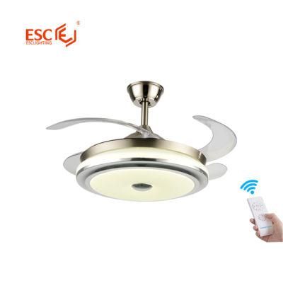 Simple Design 220V 240V 3 Color Changeable Retractable Hidden Blades Ceiling Light with Fan