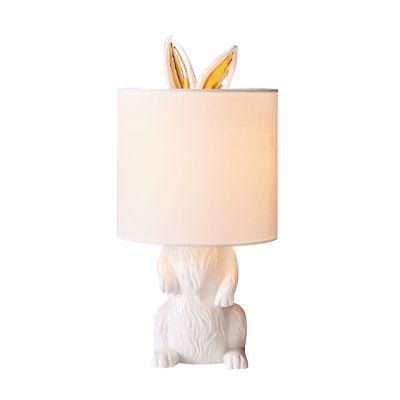 Children Bedroom Hot Popular Fashion Rabit Room Reading Lamp Girls Rabit White Fabric Resin Table Lamp Reading Night Light