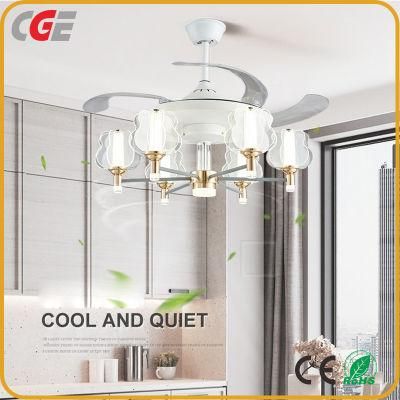 Hotel Decorative Lighting Chandelier Crystal Folding Remote Control Ceiling Fans with LED Light