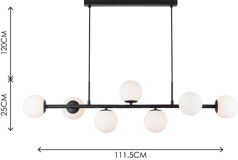 Globe Linear Chandelier 7-Light Hanging Pendant Light Fixtures MID Century Modern Ceiling Lamp for Living Room Dining Room Kitchen (Opal Glass & Matt Black)