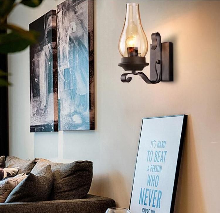 Retro Industrial Light Iron Wall Lamp Creative Restaurant Corridor Bedroom Bedside Glass Wall Light (WH-VR-40)