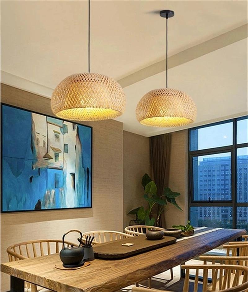 Bamboo Lantern Pendant Lamp Natural Rattan Wicker Chandeliers Hand-Woven Bamboo Lampshades E27 Lighting Fixtures Hanging Light