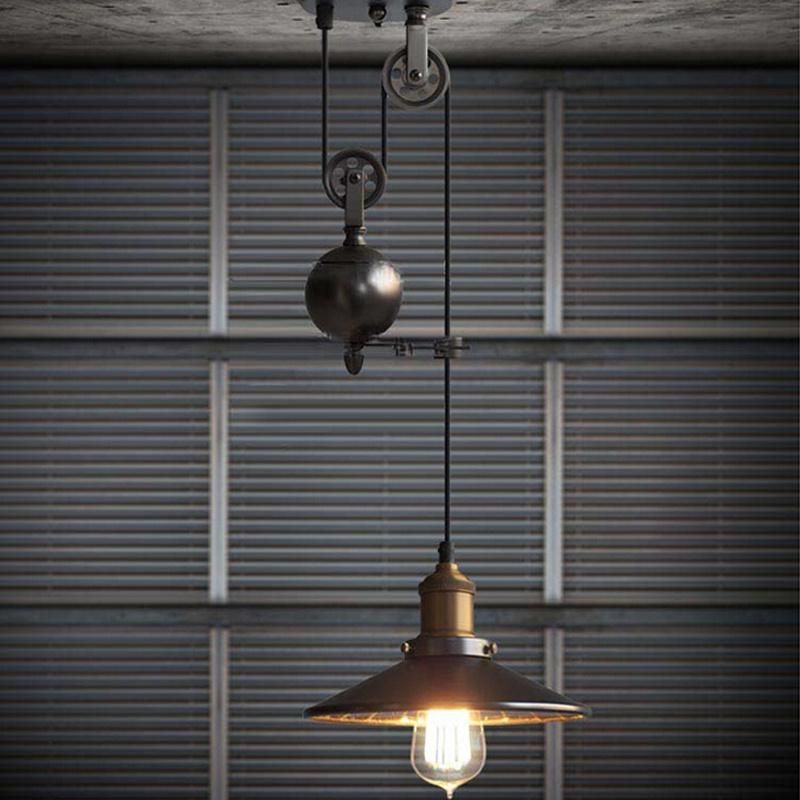 Black Rustic Lamp Pulley Pendant Lights Dining Room Bedroom Kitchen Island Pendant Lamp (WH-VP-127)