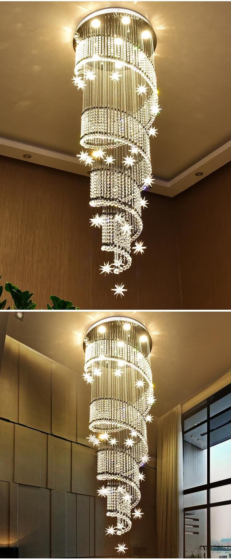 New Design Decorative Commercial Hotel Stair Custom Project Crystal Long Chandelier Light