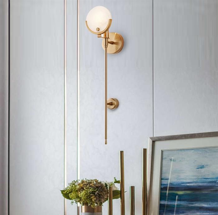 Qaulity Vintage Hotel Lobby Marble Wall Sconce Lamp in Brush Brass Finished