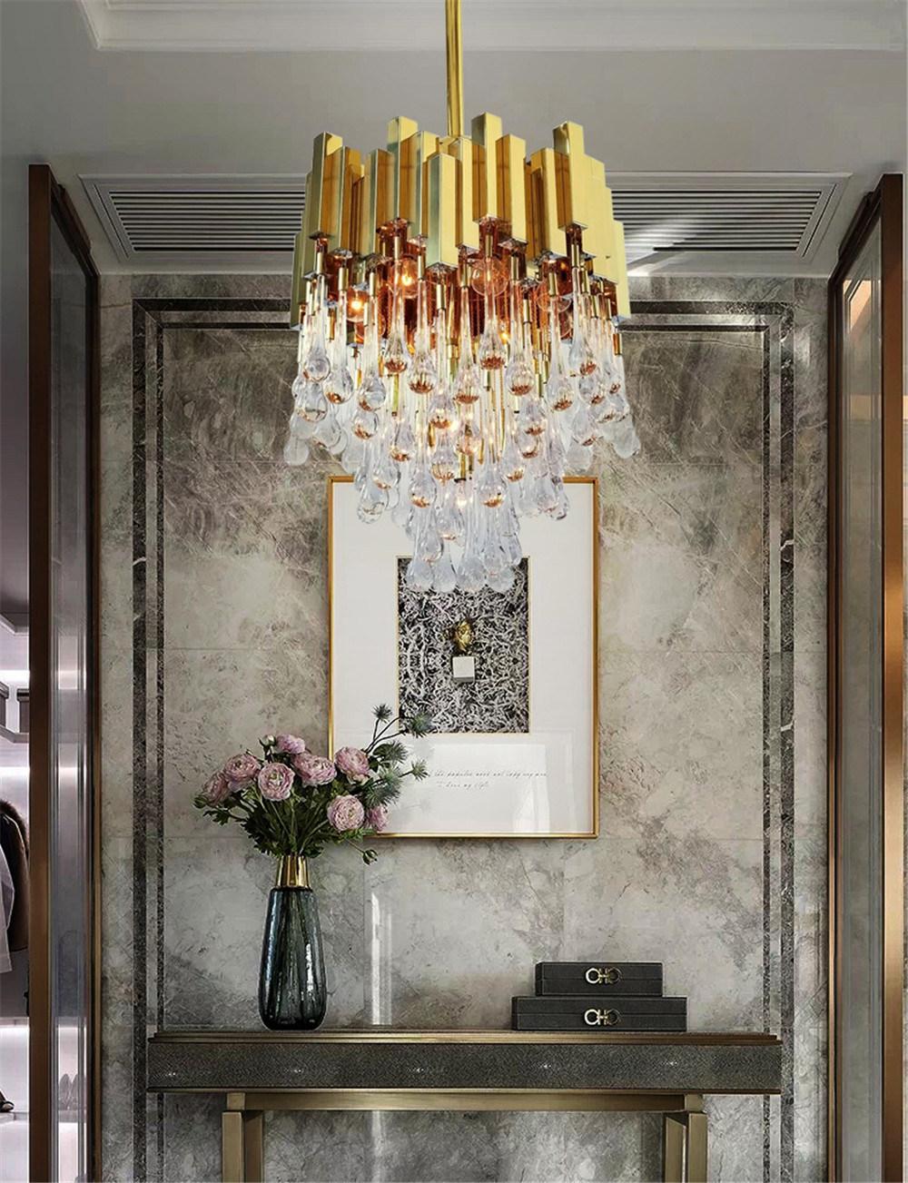 Light Luxury Entrance Crystal Glass Golden Small Bedroom Balcony Luxury Water Drop Chandelier