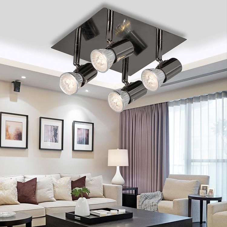 Modern Minimalist Black Chrome Iron Four Head Adjustable Decorative LED Ceiling Light