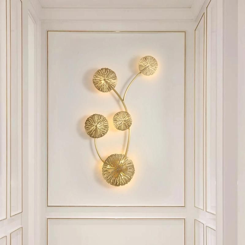 Nordic All-Copper Wall Lamp Living Room Art Background Wall Bedroom Aisle Decoration Lobby Exhibition Hall Entrance Front Lotus Lamp