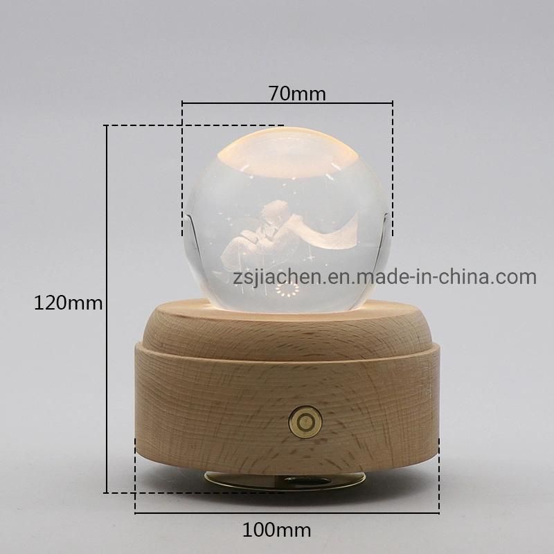 Wholesale 3D Gift Lamp Prince Battery Power Wooden LED Night Light Glass Ball Music Desk Table Light for Home Decor