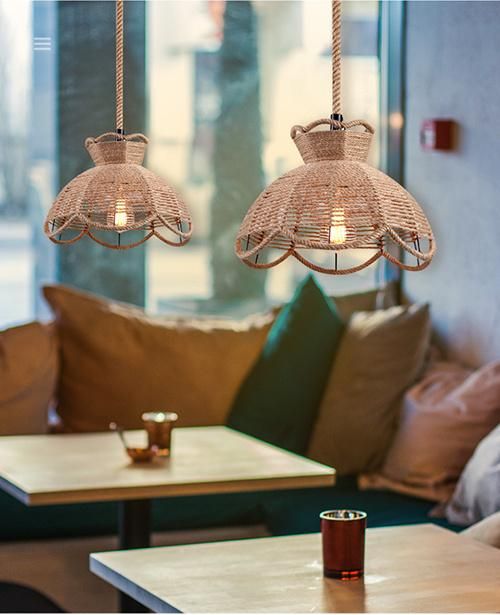 Interior Lighting Chandelier Lamp Hanging Rattan Lamp Hemp Rope for Home Decoration