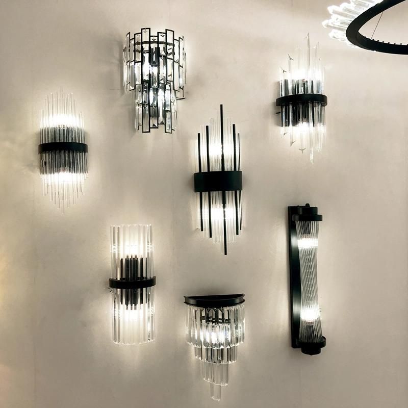 Wall Sconce Lighting Stainless Steel Decor Tiered Clear Crystal Shade Wall Light Lamp for Indoor Hotel Hallway