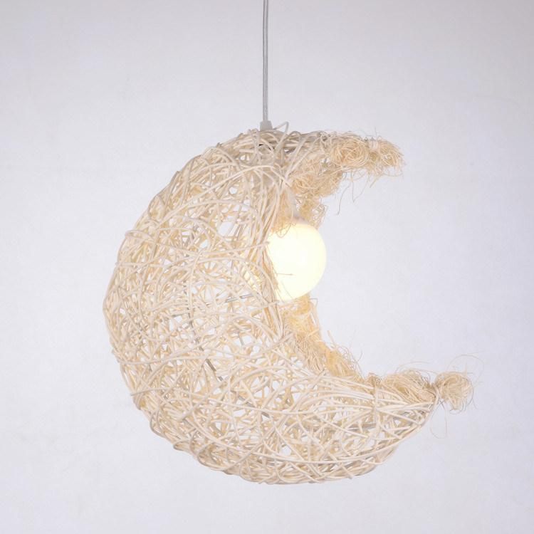 Ratton Moon Basket Pendant Lamp for Baby Room Bedroom Hanging Lights (WH-WP-08)