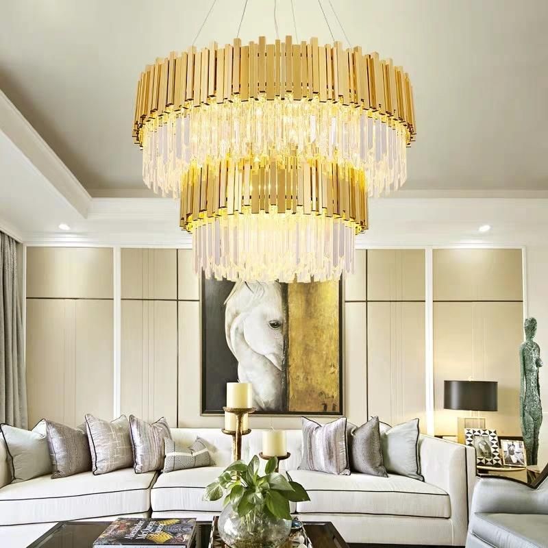 Stainless Steel Crystal LED Light Source Style Decorative Chandelier