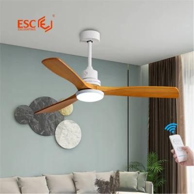 Modern Ceiling Fan Light 220V 240V AC Pure Copper Wire Motor Wooden Blades Ceiling Lamp with Fan