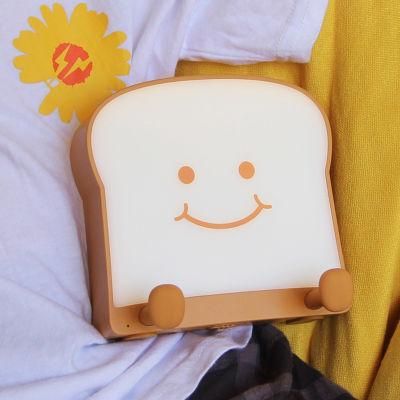 LED Bedroom USB Silicone Phone Stand Bedside Cartoon Cute Toast Night Light