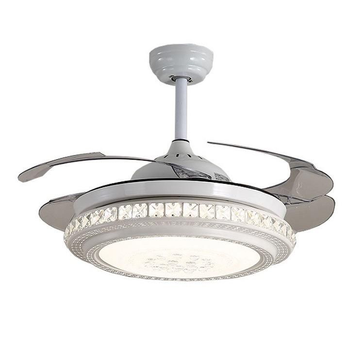 Modern Retractable LED Ceiling Fans Light with Remote Control 42 Inch Vintage Chandelier LED Light Fan for Home ABS Ceiling Fan