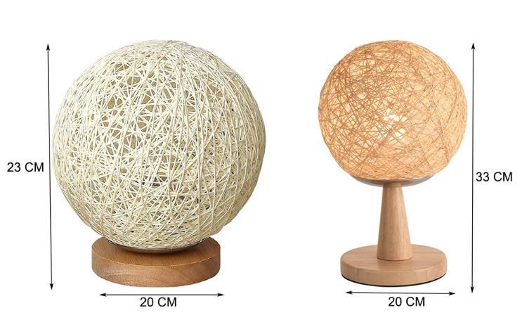 Jlt-R07 Natural Light Table Lamp Globe Ball Round Bamboo Rattan Shade Solid Wood Base for Bedroom Lighting