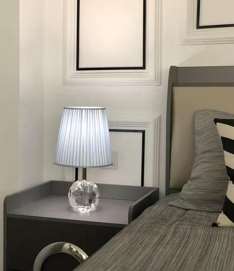 Warm Bedside Light Crystal Lamp Pleated Shade