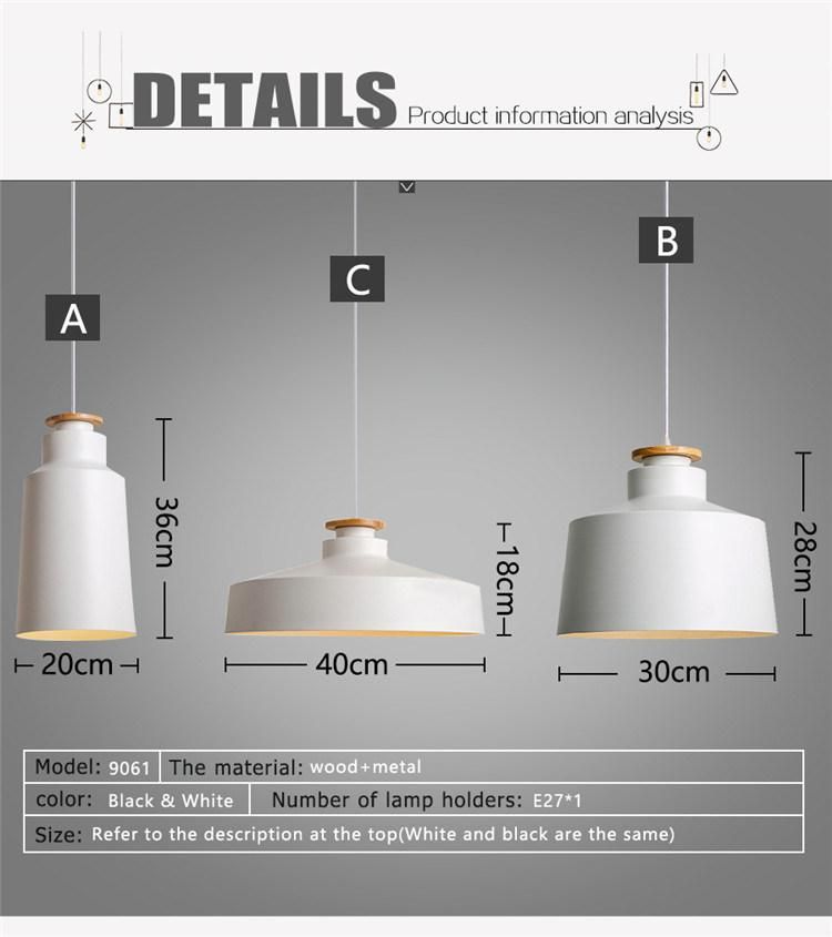 Simple Wood Modern Aluminum White Black Hanging Pendant Light