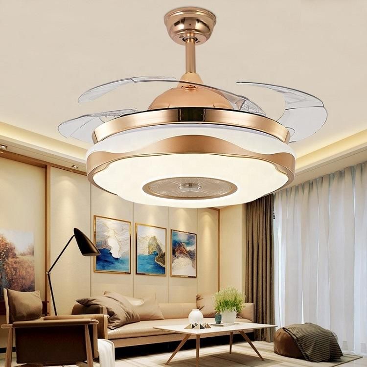1stshine 36/42 Inch High Rpm Acrylic ABS Hidden Blade Fancy Chandelier Ceiling Fan LED Light with MP3 Music