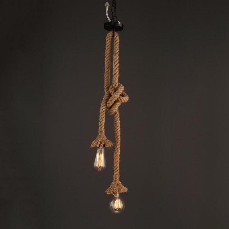 Retro Vintage Hemp Rope Pendant Light Loft Creative Hanging Lamp with Edison Bulb American Style