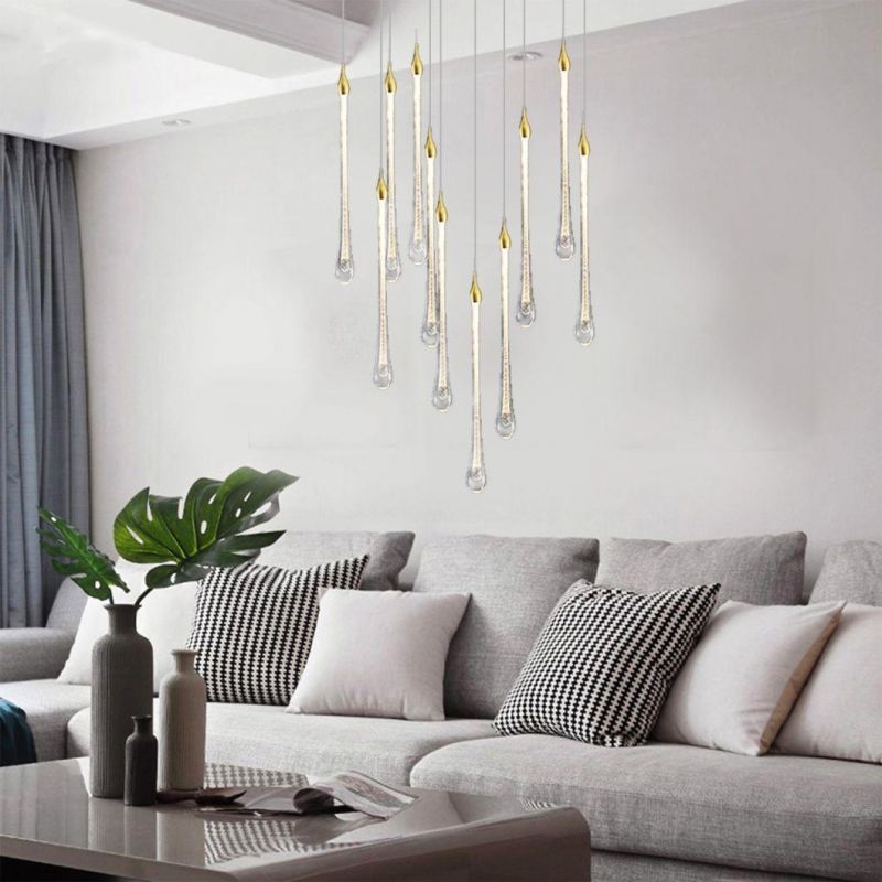 Long Water Drop Warm Lighting 3000K Metal Crystal 10*3W Chandelier