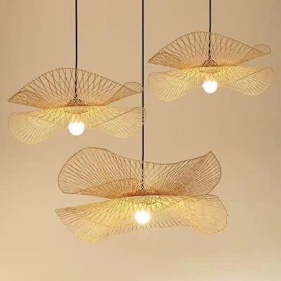 Bamboo Woven Lotus Leaf Pendant Lights Natural Rattan Wicker Chandeliers Japan Style Hanging Lamp for Home Decoration Lampara