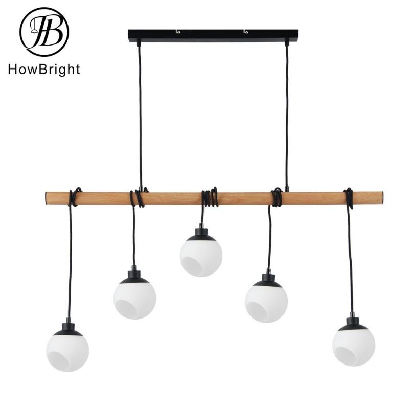 Glass Iron Wooden Nordic Pendant Lamp Glass Ball Hanging Living Room E14 Handing Light Chandeliers for Deco Hotel Restaurant Macaron Light Modern Pendant Light