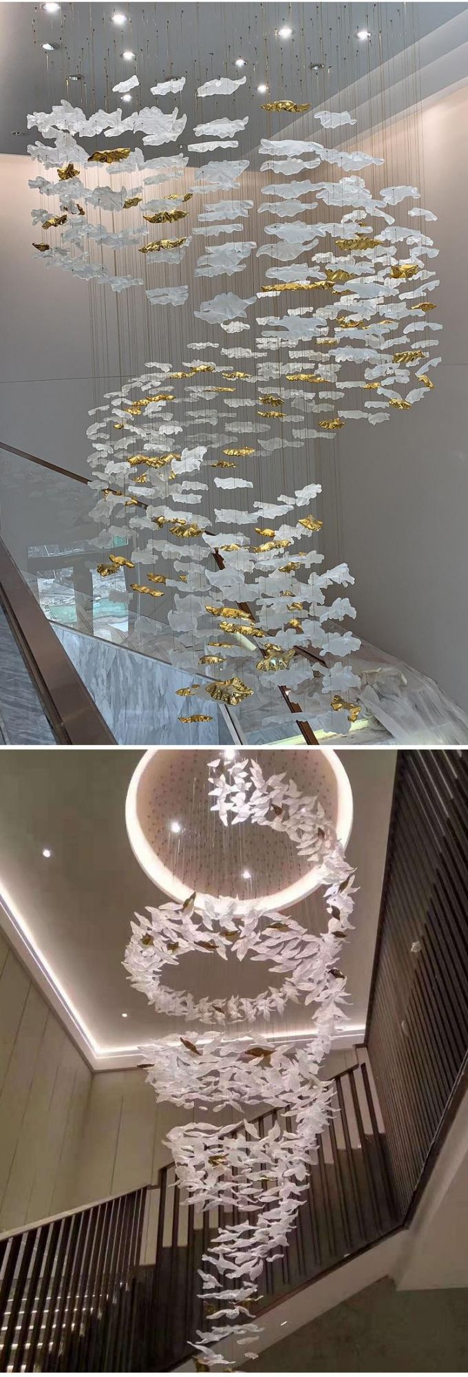 New Product Banquet Hall Villa Commercial Custom Project Luxury Glass Leaf LED Chandelier Lamp