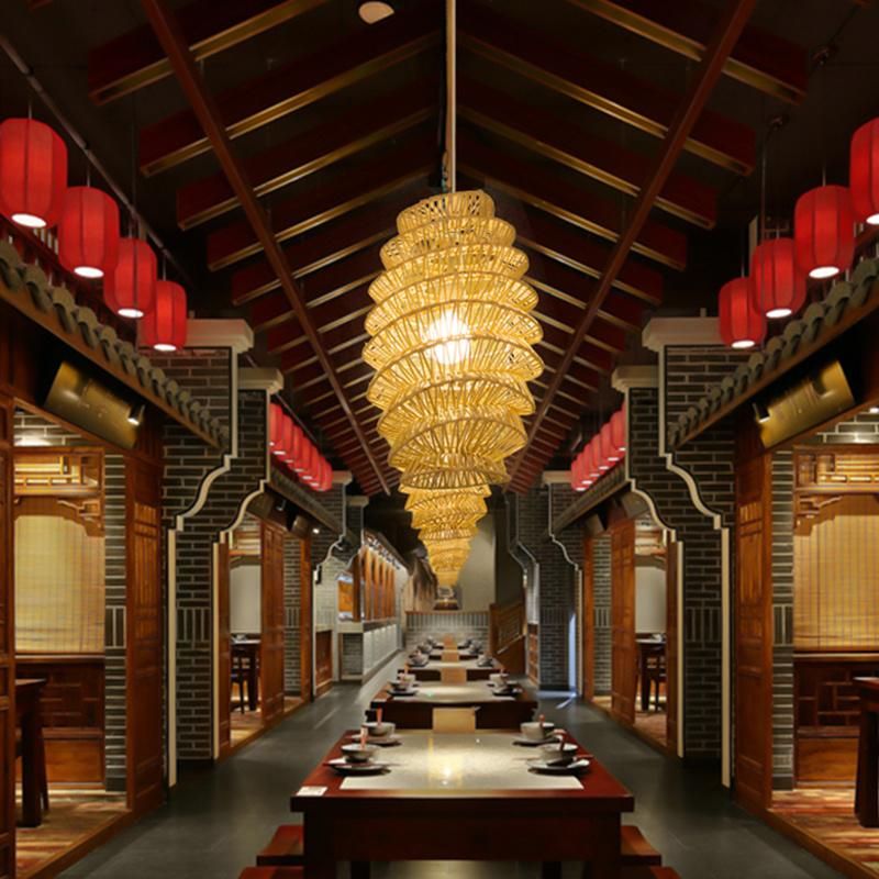 Wooden Lantern Chandelier Asian Style Dining Room Restaurant Pendant Lamp