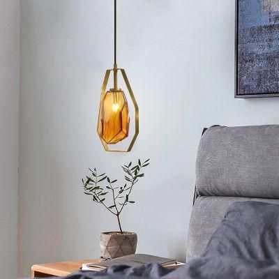 Popular Design Amber Smoky Color Glass Lamp Shade Chandelier Golden Pendant Lamp