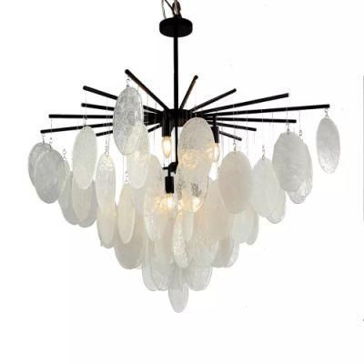 Iron Pendant Lamp with Leaf Style Glass Tree Style Chandelier for Hall Decoration