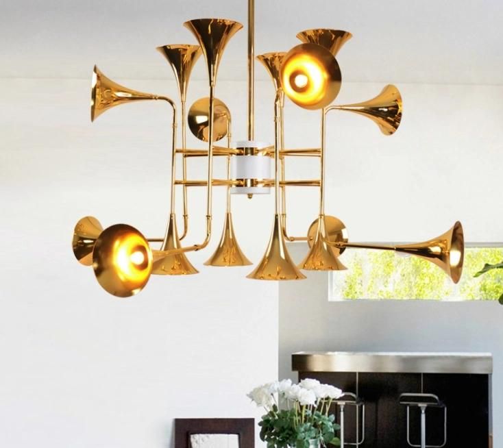 Indoor Home Decorative Lighting Gold Horn Trumpet Shape Pendant Lamp