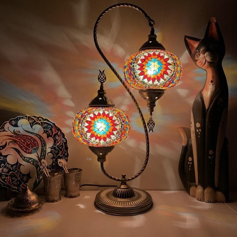 Retro Decor Turkish Lamp Colorful Cup Battery Powered Stained Glass Mediterranean Lamp (WH-VTB-22)