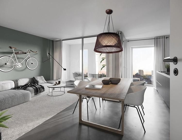 Modern Cylinder Light Decoration LED Chandelier Twine Linen Industrial Hanging Lamp Shade Bamboo Light Pendant