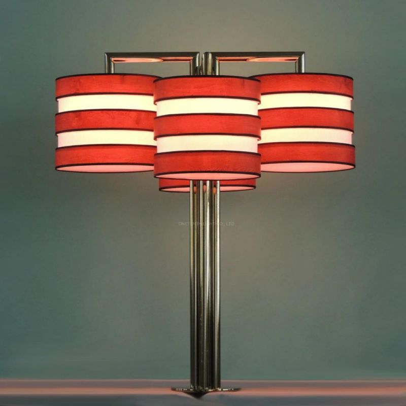 Decorative Modern Wood Veneer Fabric Shade Table Lamp for Public Area