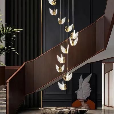 Goose Shape Decorative Staircase Hotel Commercial Custom Project Luxury Glass Long Chandelier