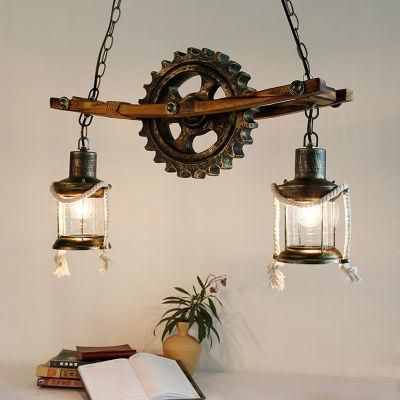 American Design Glass Chandelier Retro Cafe Wooden Lamp Gear Industrial Rectangle Chandelier (WH-VP-71)