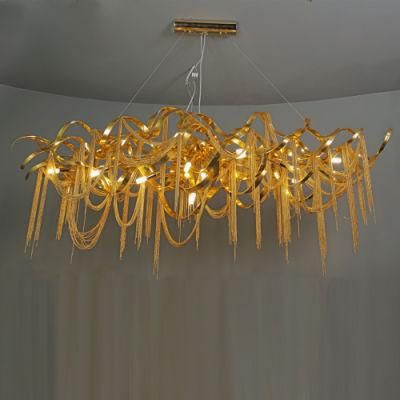 2022 Rectangular Golden Tassel Aluminum Chain Nordic Postmodern Restaurant Chandelier