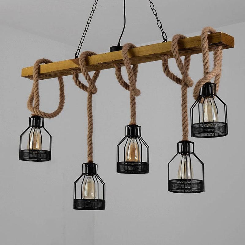 Loft Pendant Lamp Dining Room Restaurant Cafe Living Room Hemp Rope Wood Ceiling (WH-VP-134)