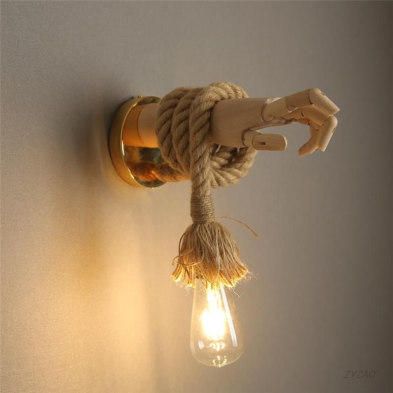 Retro Industrial Loft Hemp Rope Wall Lamps Creative Hand Shape Wall Light Corridor Aisle Bar Restaurant E27 Wall Decoration Lamp