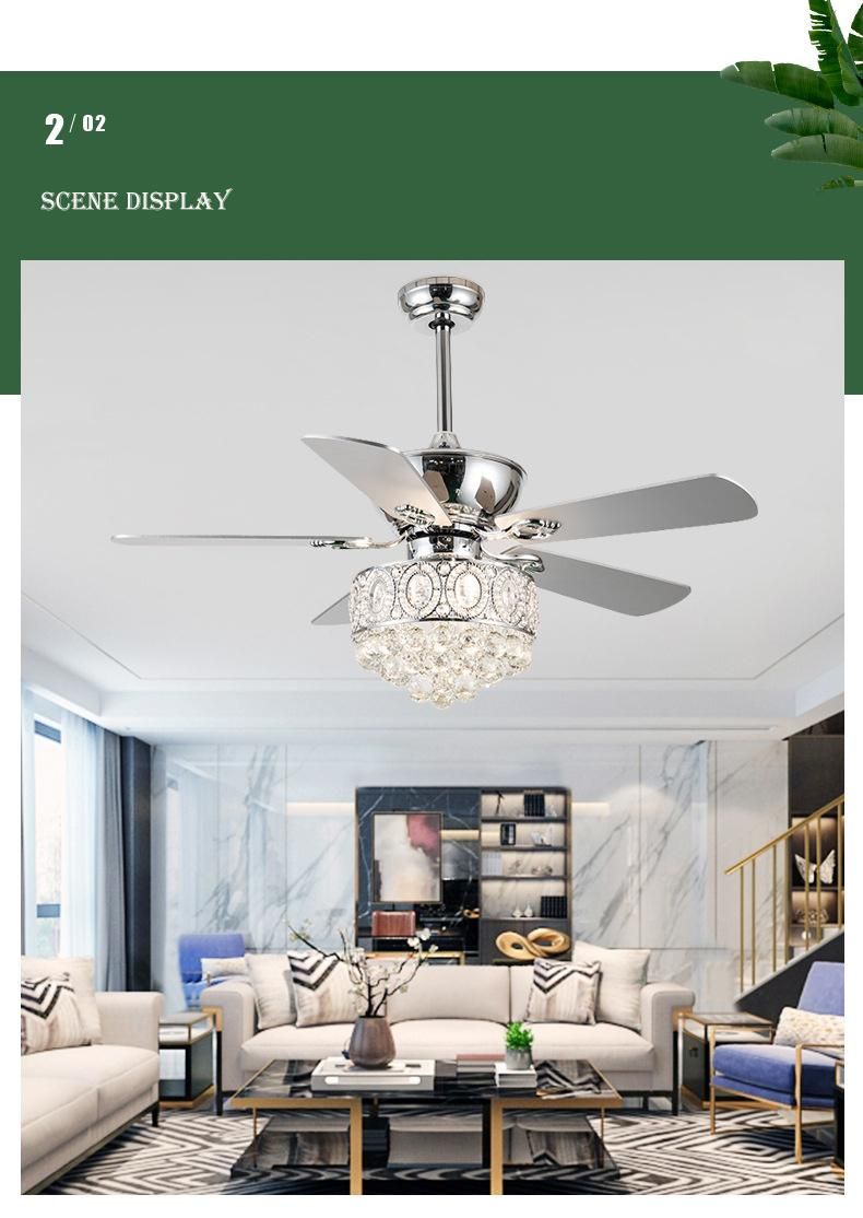 Decorative Trend White Light Crystal Fan Light Wall Power Electric Style Time Air Ceiling Fan Plywood Blades Crystal Light