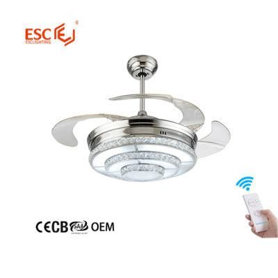 Remote Control 110V 220V Modern Retractable Crystal Fan Lamp Ceiling