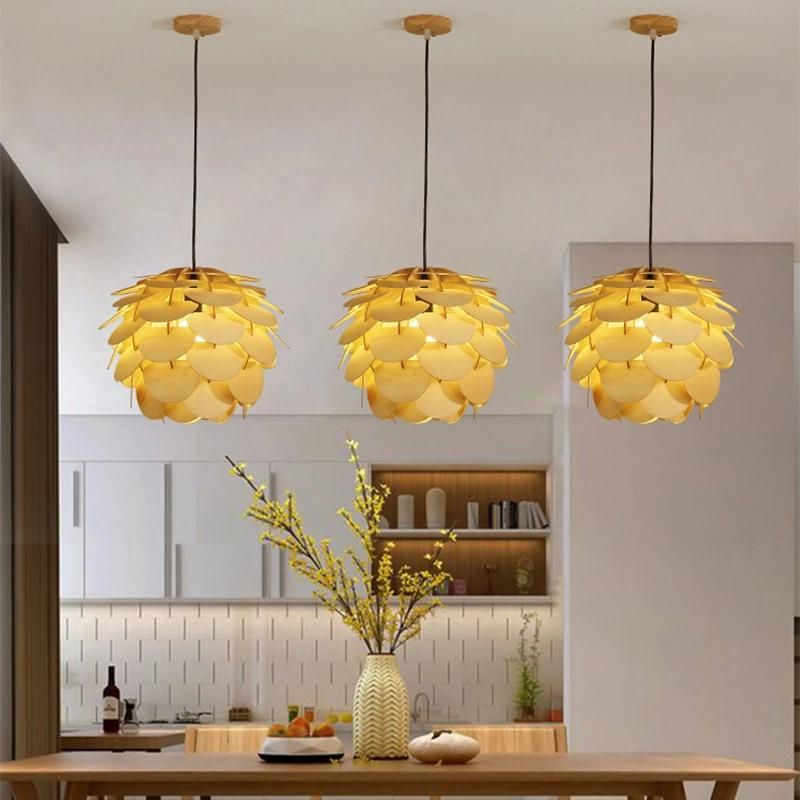 Dining Room Bedroom Model Room Wood Chip Chandelier Pendant Lamp